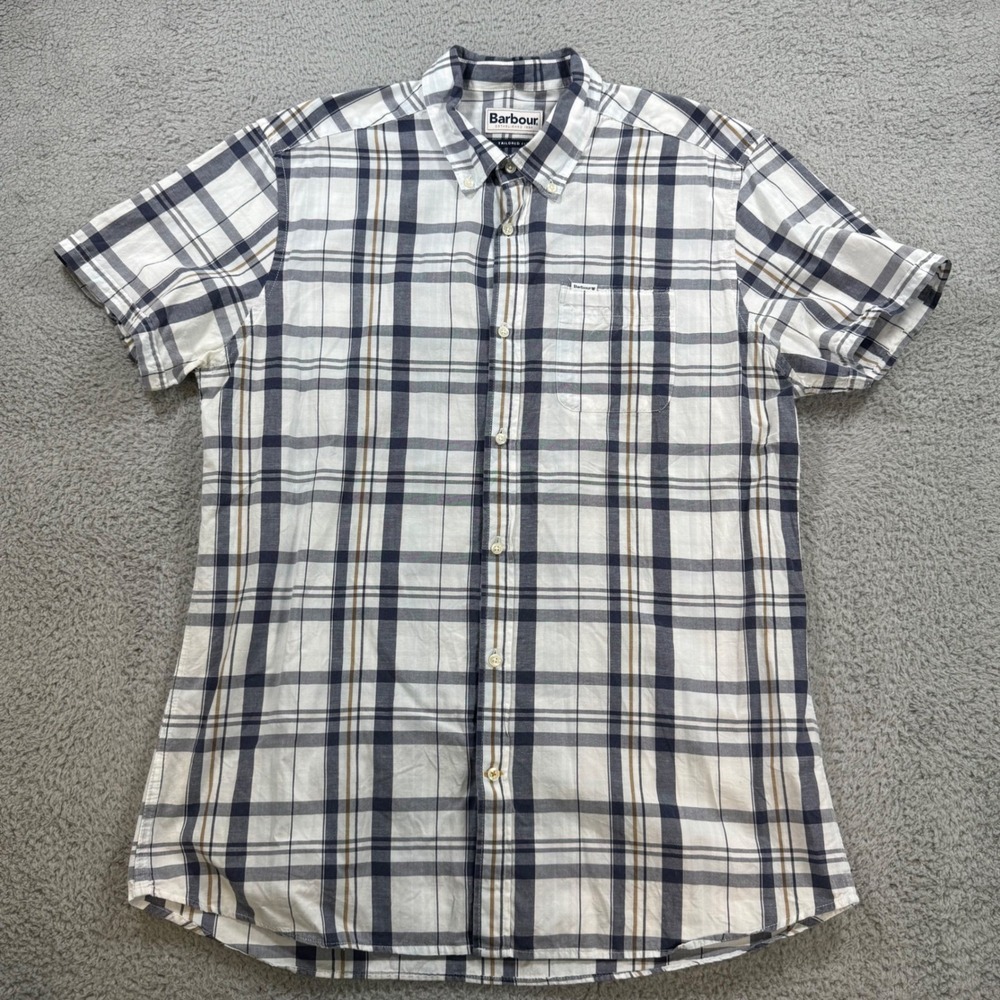 Barbour Mens Tailored Fit Plaid Short Sleeve Button Down Shirt Size L‎